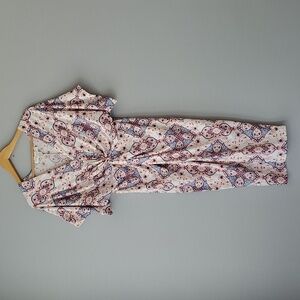 Love Kuza Paisley V neck Short Sleeve Knotted Midi Dress Womens Large